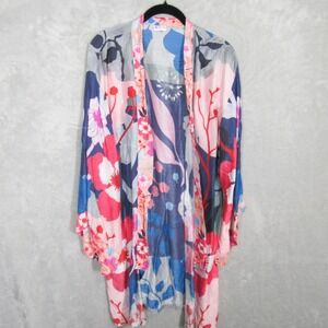 Sievya Handmade Women's Kimono Boho Embroidered Floral Blue Travel Beach